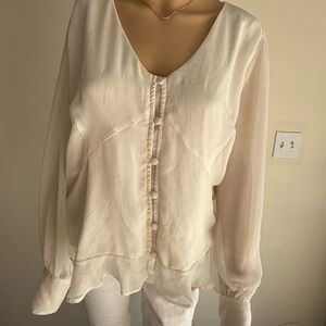 Nine West Cream V-Neck Blouse